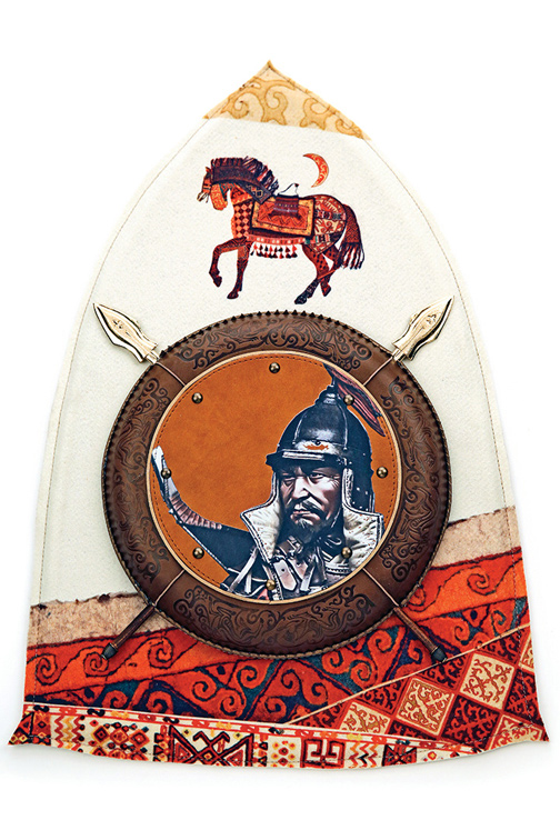 Сувенирный щит из кожи с изображением батыра